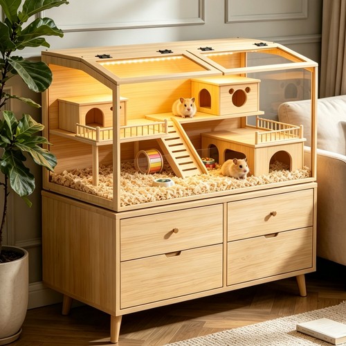 Large wooden hamster - wooden, cage
