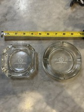 Lot of 2 Vintage Hilton Hotels Glass Ashtrays Heavy Glass Round & Square Logo