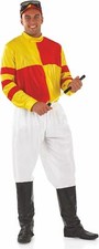 Mens Red & Yellow Jockey Costume Adult Horse Racing Rider Fancy Dress S - XL