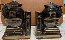 Vintage Book Ends Hand painted Pot Belly Stove Ceramic