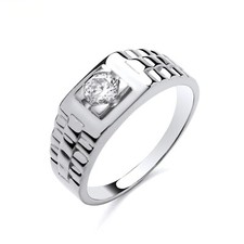 Sterling Silver Chunky Gents Mens Stone Set Signet Ring Watch Design Size P to Z