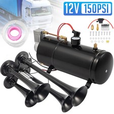 Train Horns Kit 4 Trumpet Air Horn Kit 150 psi Air Compressor 0.8 Gal Tank