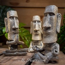 Easter Island Head Ornaments Statues Full Set of 3 Unique Home Decor Lovley Gift