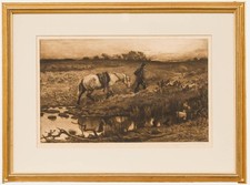 Robert Walker Macbeth (1848-1910) - 1887 Etching, Leading the Plough Horse