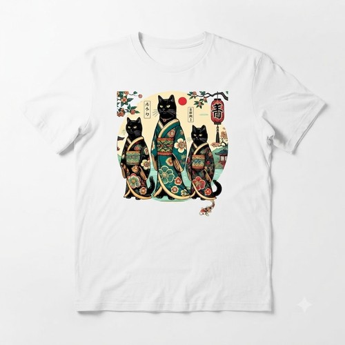 Three black cats kimono - three,