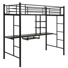 3.5FT Single Metal Loft Bed Frame High Sleeper Bunk Bed W/ Desk Storage Shelves