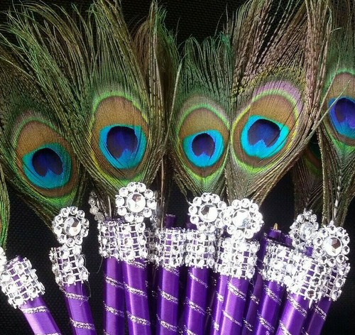 Peacock feather pen favors - 12,