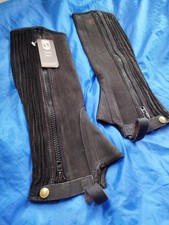 Tredstep Elasticated half chaps, black suede, Calf 13in, Length 15in, New.