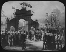Magic Lantern Slide QUEEN VICTORIA LANDING AT ABERDEEN C1890 ILLUSTRATION