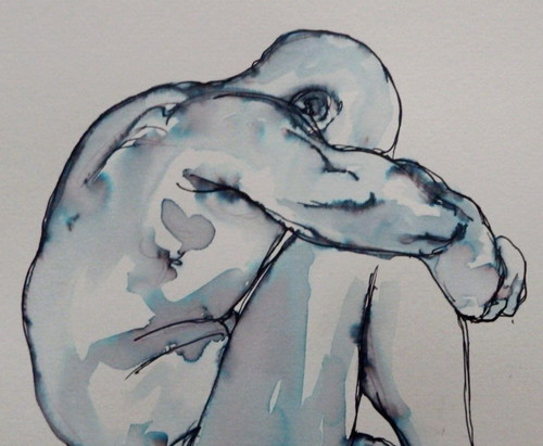 Ink drawing male nude man - , in