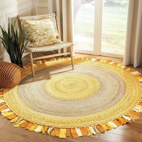 Rug jute round handmade - rug,