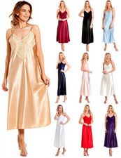 English Made Satin Nightie Ladies Long Chemise Negligee Nightdress Size 10-28