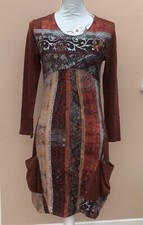 AVENTURES DES TOILES Midi Dress Size 10 36” Multicoloured Balloon Hem Lagenlook