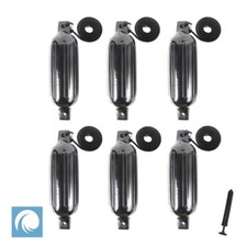 6 X Ribbed Boat Fender Poly Size G3, 23"/ 60cm, Black +Free Rope +PUMP +INFLATED