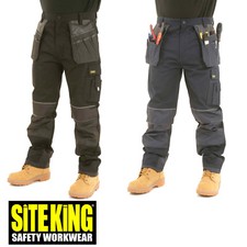SITE KING Mens Heavy Duty Combat Work Trousers Holster Pocket & Knee Pad Pockets