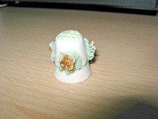 Thimble - Irish Dresden  - Green Lace and Gold Roses