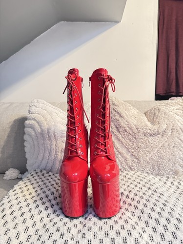 Red patent platform pole dance - red,