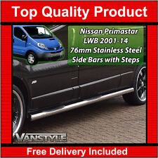 FITS NISSAN PRIMASTAR 01-14 76MM LWB 3 STEPS SIDE BARS STAINLESS STEEL CHROME