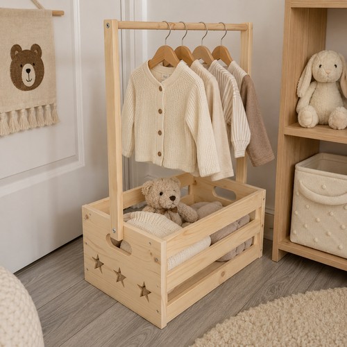 Wooden baby hamper basket - wooden, with