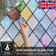 Static Cling Window Film Stained Glass Sticker Colorful Light Privacy Decor Film