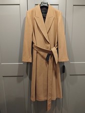 Ladies Massimo Dutti Tan/Beige Long Belted Wool Coat Size L / 14 UK