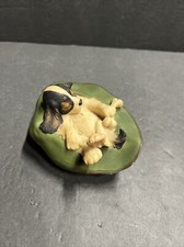 Cute 1984 Spaniel Puppy Dog w Bone Asleep in Hat AYNSLEY MASTERCRAFT Figurine
