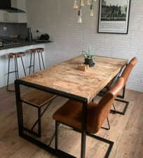 Industrial Dining Table Large Vintage Solid Wood Metal Rustic Kitchen Furniture