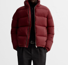 Zara Mens Water Repellent Quilted Down Jacket Maroon Red M L XL 3918/329 New