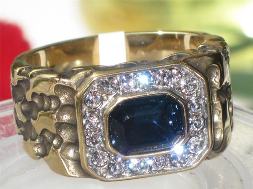 Mens gold sapphire - , cz