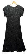 After Six Black Silk Dress 12 Beaded Evening Fluted Hem Vintage Ronald Joyce