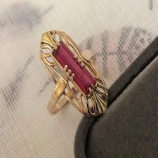 Original Vintage USSR Russian Soviet Solid Rose Gold 583 14K Ring Ruby Size 8.5