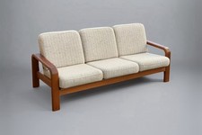 One HS Danish 3 Seater Sofa Armchair Mid Century Modern Couch Teak 1950 Beige Wool