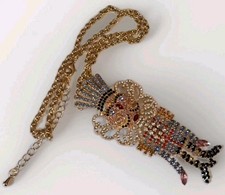 RARE Vintage Gold Plated Unsigned Kirks Folly Nutcracker Brooch Necklace Gold