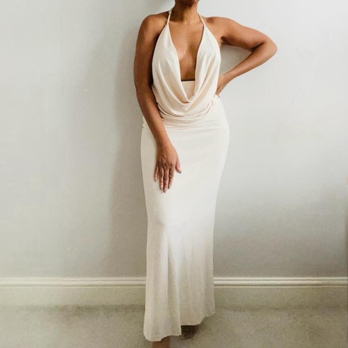 Zara cream draped long halter - cream,