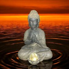 Large Brown Stone Effect Praying Buddha Garden Decoration with Solar Light