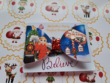 Handmade Polar Express Hair Bow Dark Blue with Blonde Dolly 3.5" Alligator Clip