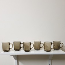 6 x  Vintage  Arcoroc France Smoked Glass Retro Arcopal ARC Coffee Mugs 