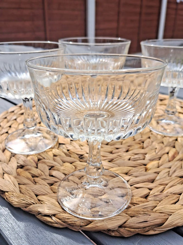 Clear glass champagne - glass, saucers