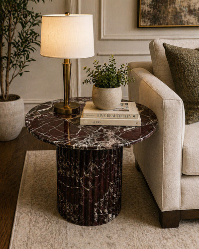 Red marble side table - marble, –