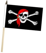 Pirate Red Bandana Large Hand Flag With Wooden Pole (18" x 12)