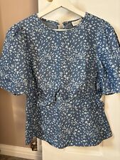 NEXT Love And Roses Blue Top Peplum Floral Size 10