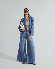 River Island Womens Wide Leg Jeans Blue Tailored Trousers Pants Bottoms