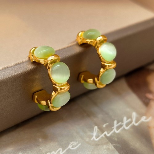 Crystal jade green gold stud - crystal,