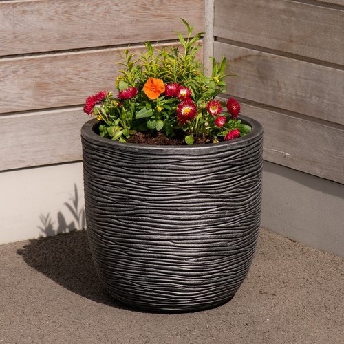 Large grey round planter - round,