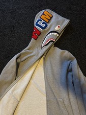 BAPE Grey Shark Full Zip Hoodie- Large