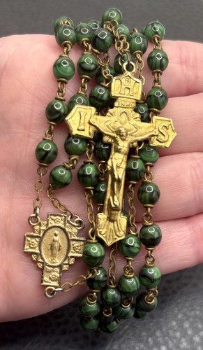 Vintage catholic rosary - catholic, green