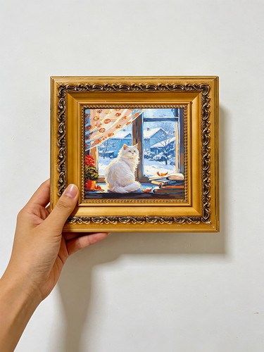 White cat winter window - white,