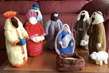 Hand Knitted Christmas Nativity Mary Joseph Baby Jesus Wise Men Shepherds Sheep