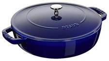 Staub Cast Iron Braiser Chistera Casserole Dish Blue w/ Lid 24cm 2.4L 12612491