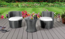 3 Piece Rattan Bistro Patio Garden Furniture Set - Table & 2 Chairs